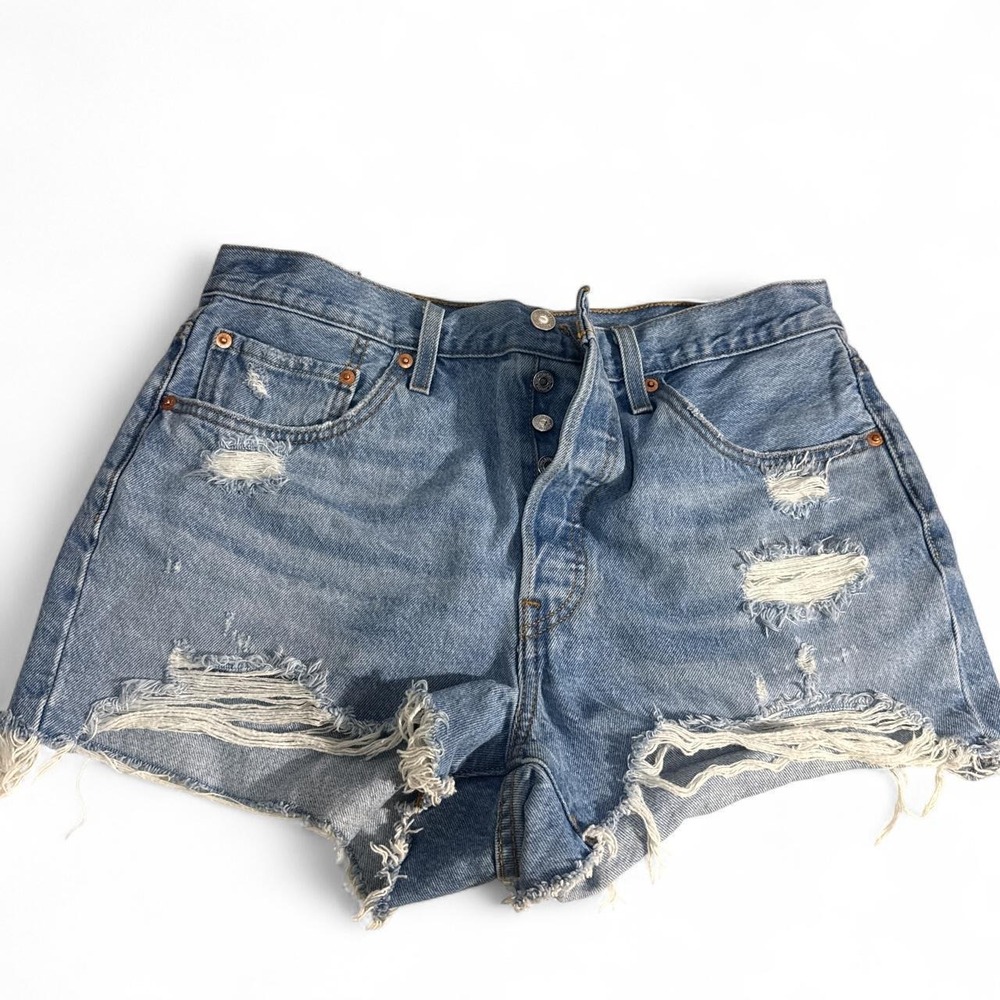 Levis 501 Original Light Wash Distressed Denim Cut Off Shorts W32 High Rise